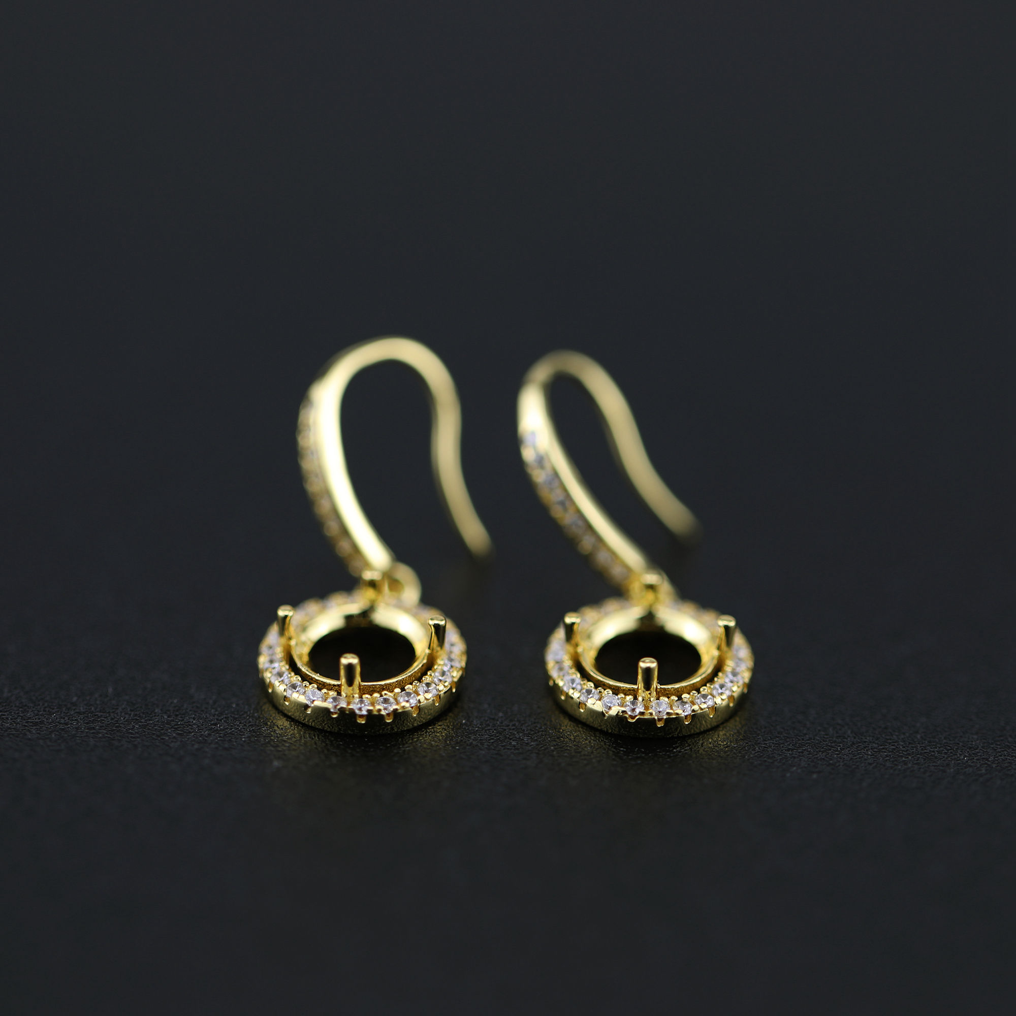1Pair 5-8MM Round Prong Bezel Rose Gold Plated Solid 925 Sterling Silver Hook Earrings Blank Settings for Gemstone Moissanite 1706041 - Click Image to Close